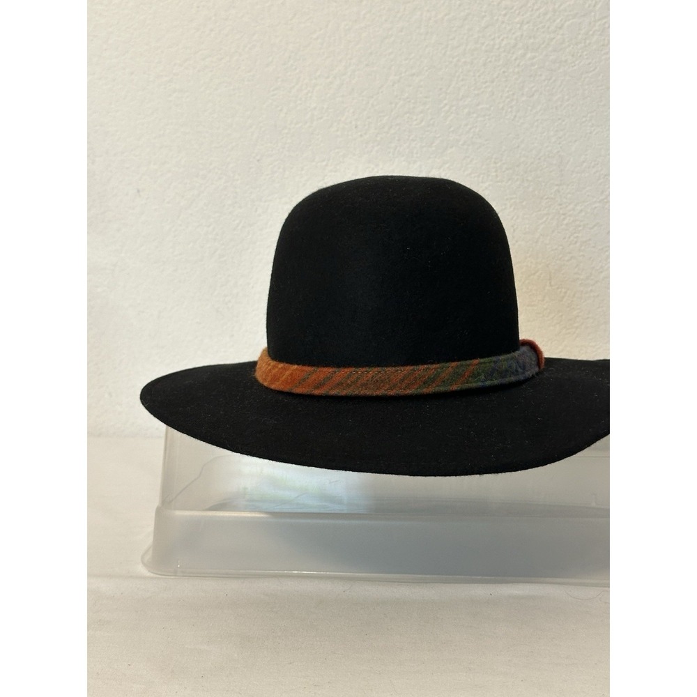 Woolrich Felt Hat Black Wide Brim Contrast Band Wool Size OS 21.5"